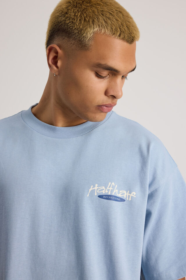 Half Half Heavyweight Box Fit Graphic Tshirt, HH BLUE MIST/HALF HALF STAMP
