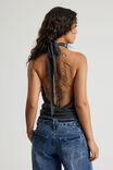 High Neck Backless Halter Top, WASHED BLACK - alternate image 3