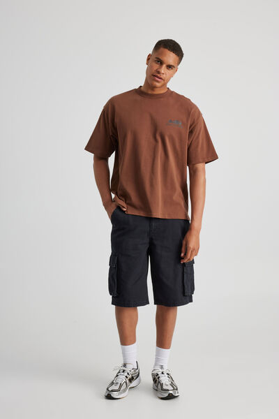 Half Half Baggy Cargo Short, WASHED BLACK