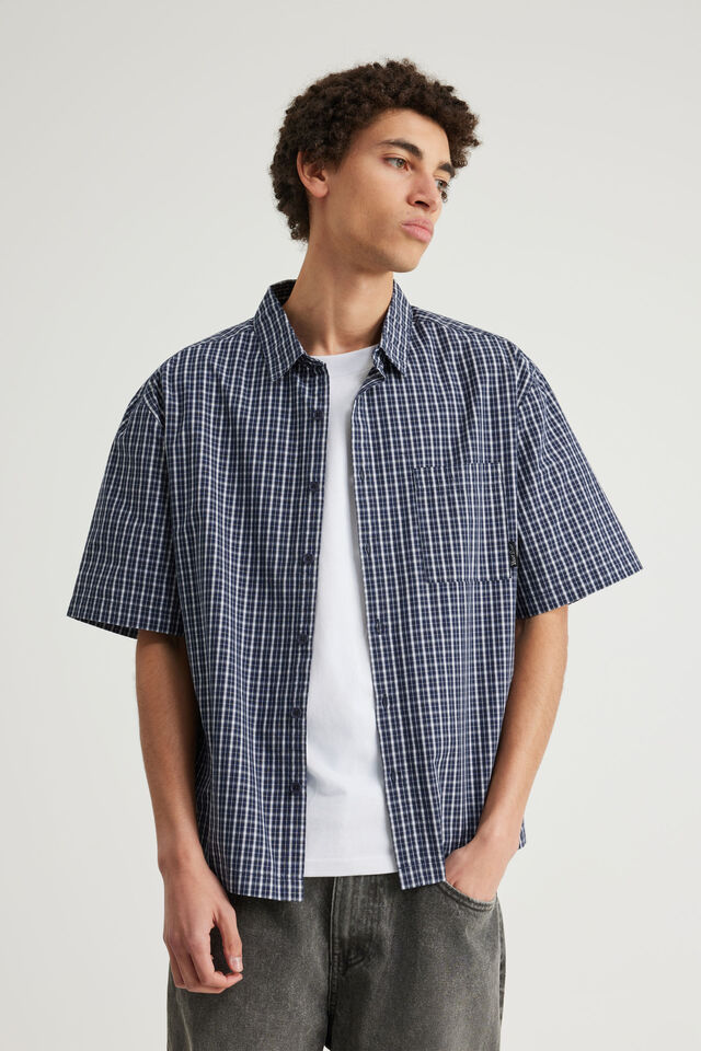 Half Half Short Sleeve Shirt, HH SUPREME BLUE CHECK