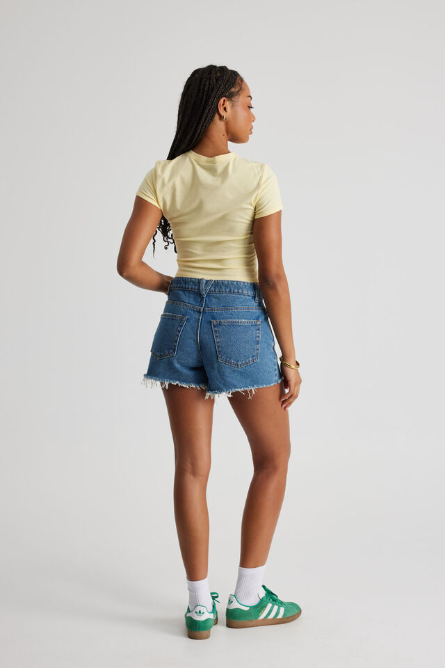 Street Cut Off Denim Short, MID BLUE