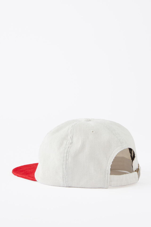 Half Half 5 Panel Cap Cord, WHITE RED CORD