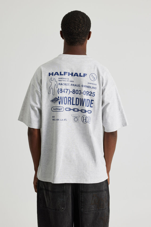 Half Half Heavyweight Box Fit Graphic Tshirt, HH SILVER MARLE/CONTRABAND COLLAGE