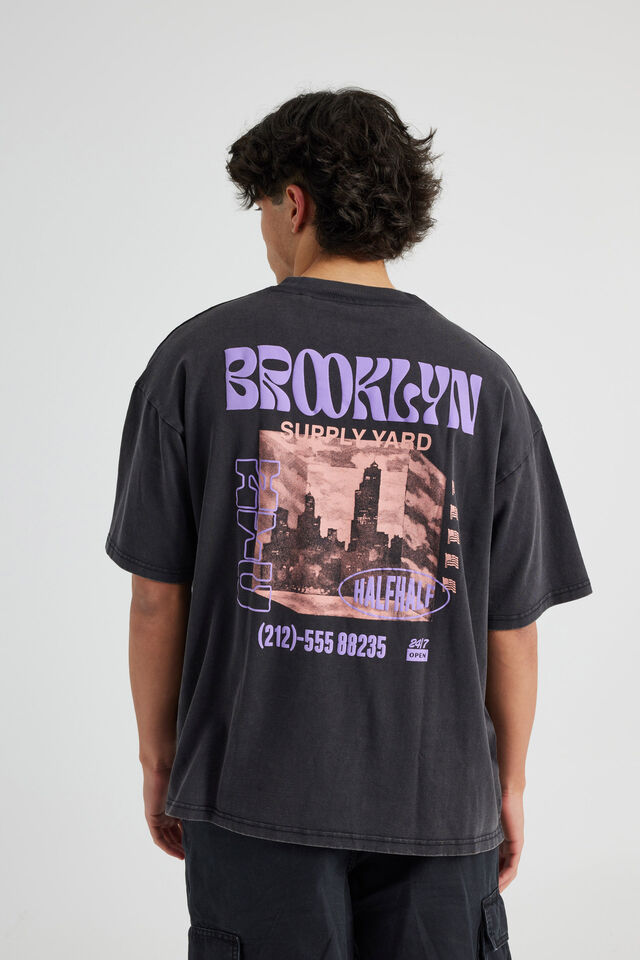 Half Half Heavyweight Box Fit Graphic Tshirt, HH WASHED BLACK/BROOKLYN SUPPLY