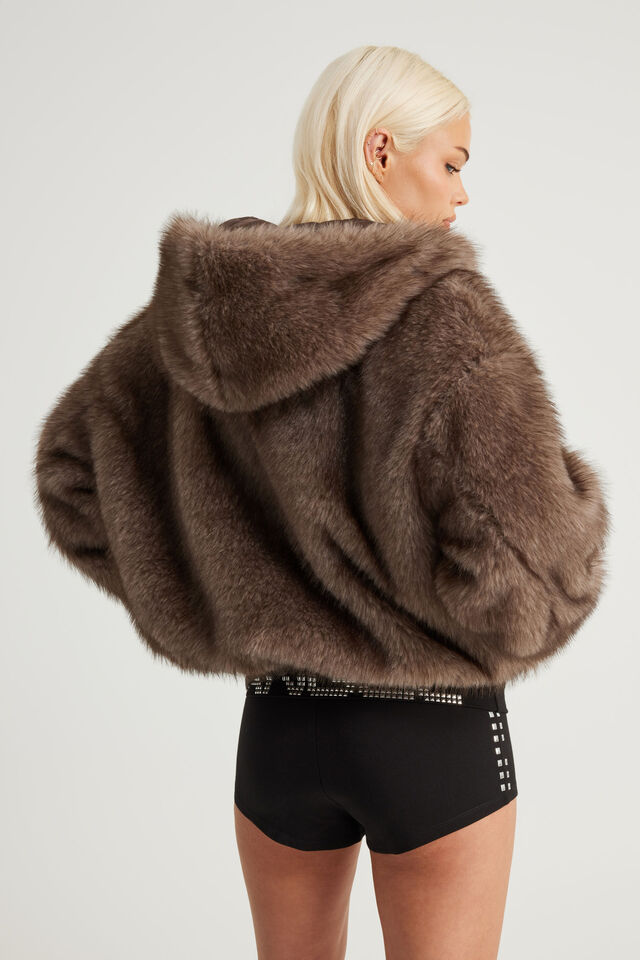 Cold Crush Faux Fur Bomber, MOCHA MATRIX