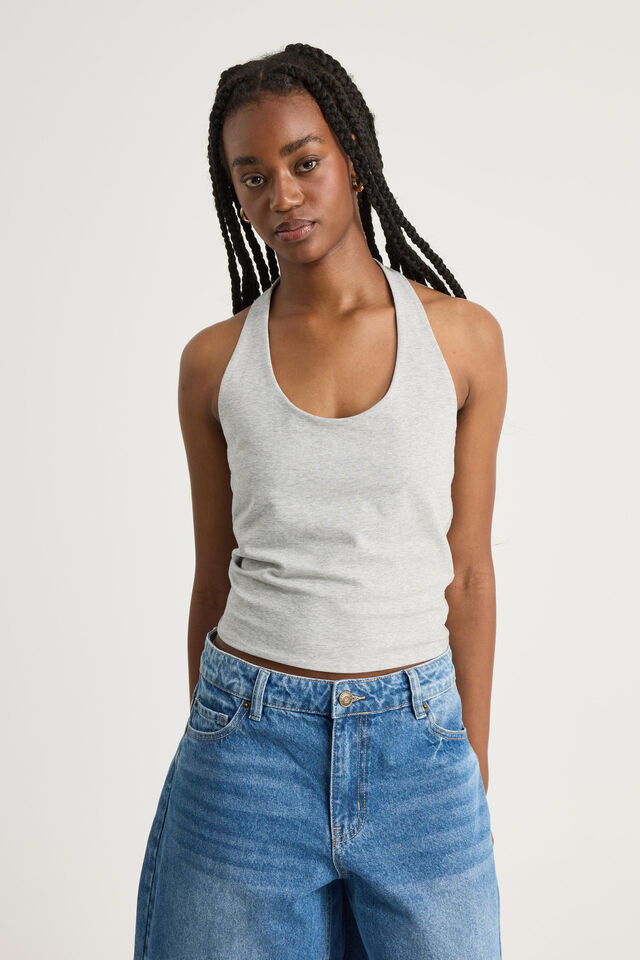 Scoop Neck Halter Top, GREY MARLE