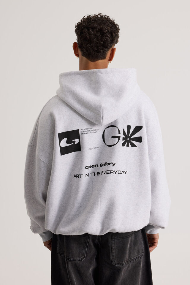 Open Gallery Hoodie, OG SILVER MARLE/OPEN GALLERY MOTIFS
