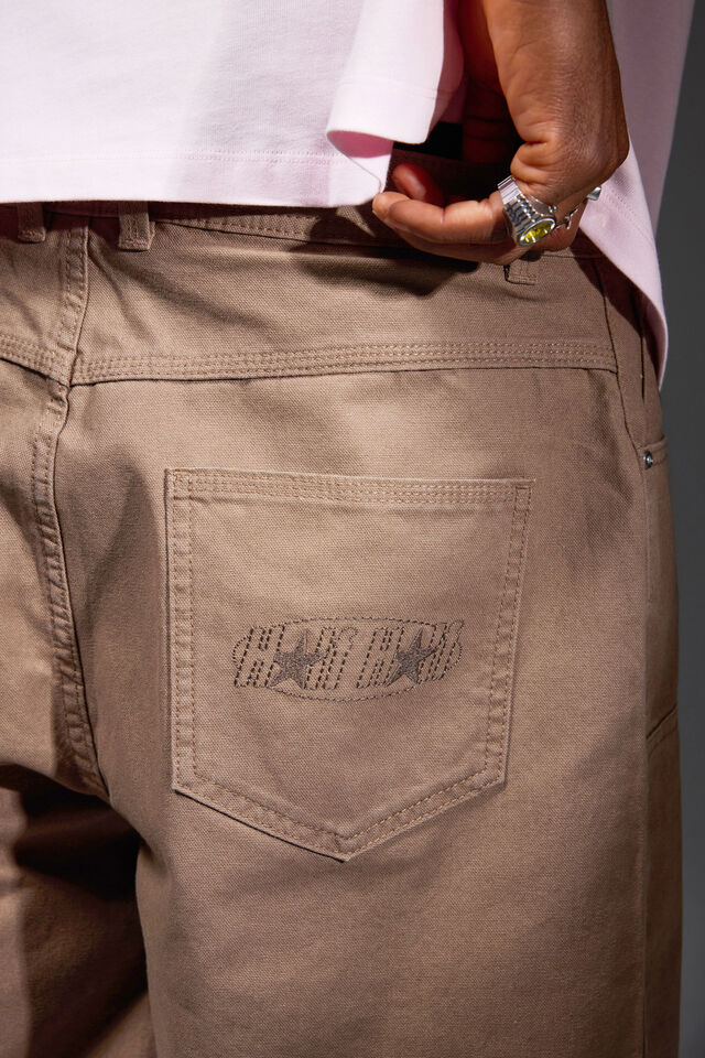 Half Half Classico Denim Short, WASHED BROWN CANVAS