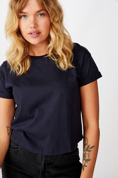 Curved Hem Short Sleeve Tee, FRENCH NAVY