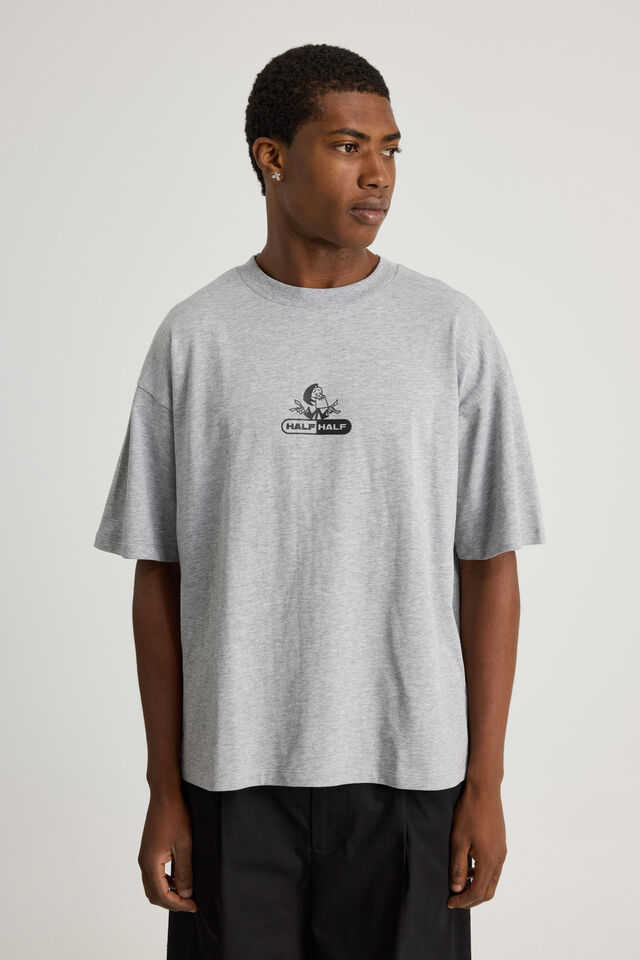 Cartoon Network X Half Half Box Fit Tshirt, LCN WB STEEL MARLE/GRIMM HALF HALF