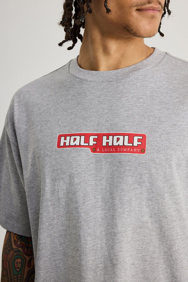 Half Half Box Fit Graphic T Shirt, HH STEEL MARLE/A LOCAL COMPANY