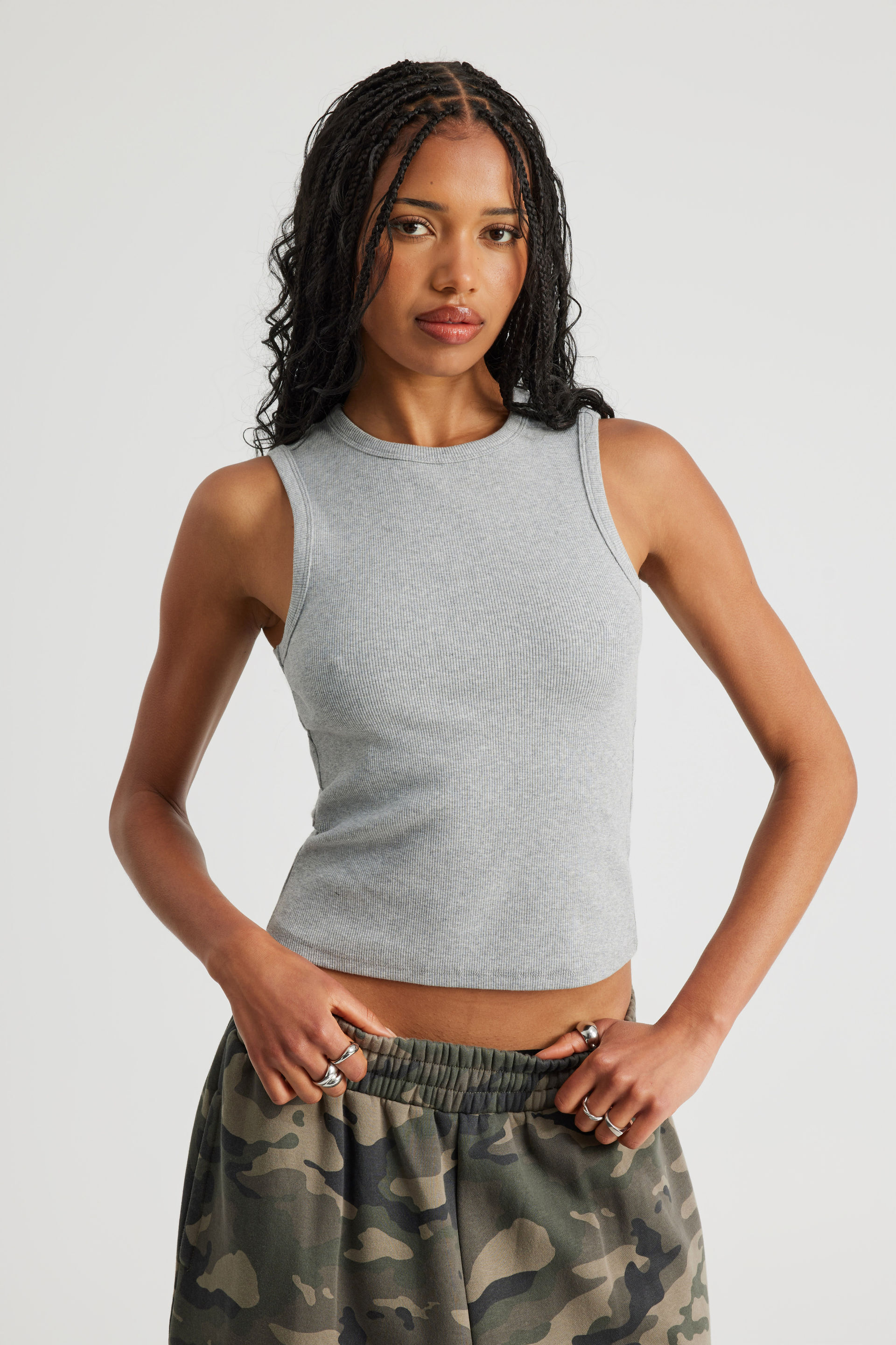 Women's Grey High Neck Tank | Factorie Australia
