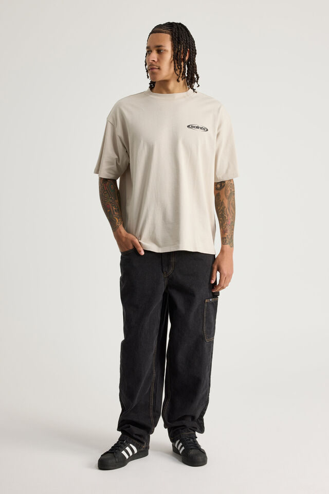 Half Half Baggy Painter Jean, BLACK STONE