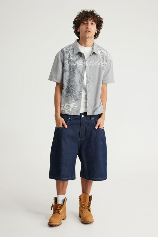 Notion Boxy Cropped Short Sleeve Shirt, NOTION MICRO CHECK/FULL FRONT GRAPHIC