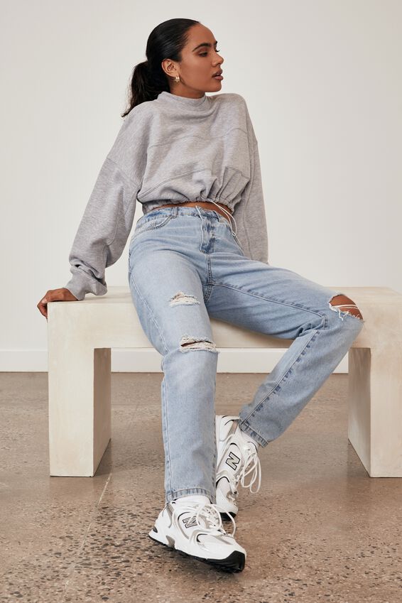 Mom Jean, 90s BLUE DISTRESSED