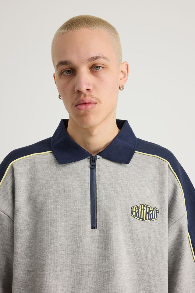 Half Half Polo, HH GREY MARLE/NAVY BLAZER HALF HALF INC