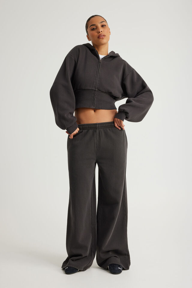 Authentics Shrunken Zip Through Hoodie, WASHED TRUE BLACK
