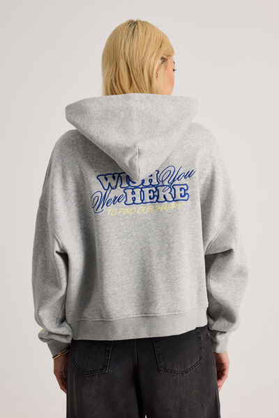 Stormy Zip Through Hoodie, GREY MARLE/TLK LTR ELECTRIC BLUE
