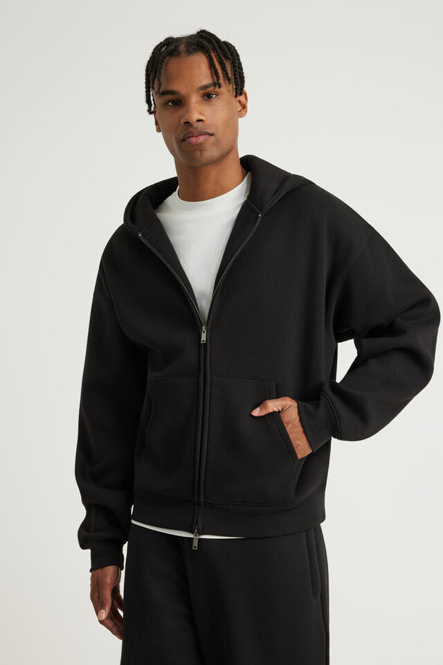 Authentics Boxy Zip Thru Hoodie, BLACK