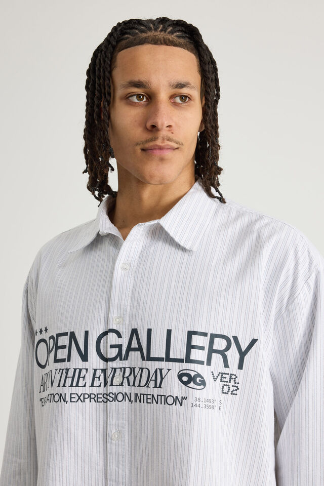 Open Gallery Boxy Cropped Long Sleeve Shirt, OG OXFORD BLUE/EVERYDAY ART