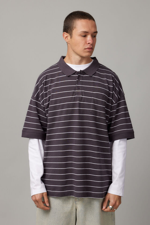 Oversized Polo, SLATE STRIPE