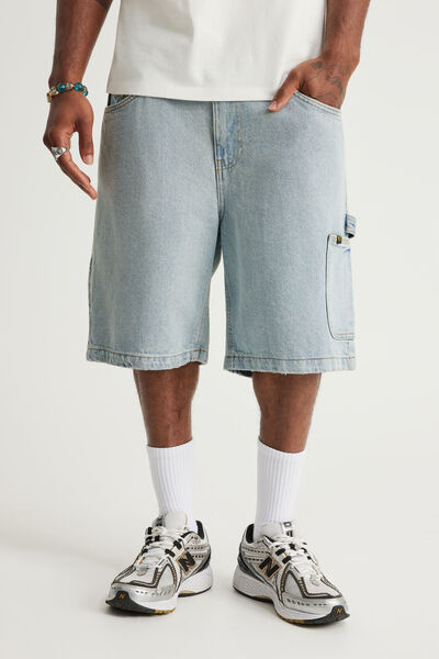 Half Half Painter Baggy Denim Short, DAY BLUE