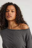 Long Sleeve Off Shoulder Top, BLACK/GUNMETALMARLE STRIPE - alternate image 4