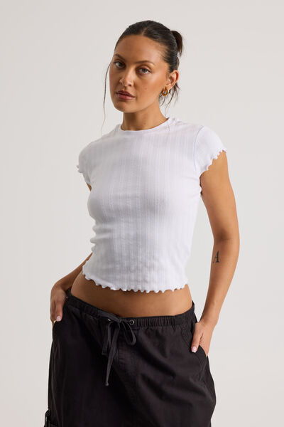 Riley Pointelle Top, WHITE