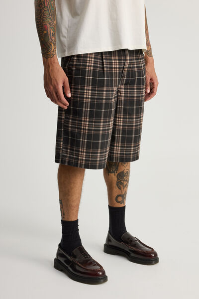 Half Half Pleated Woven Short, NEUTRAL CHECK