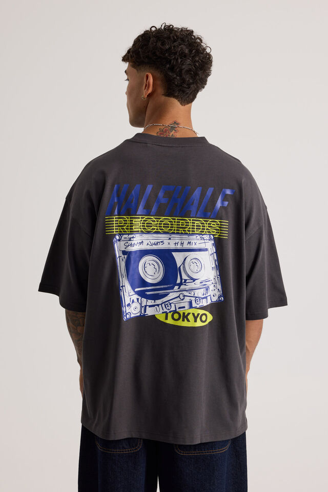 Half Half Heavyweight Box Fit Graphic Tshirt, HH SLATE/HALF HALF CASSETTE