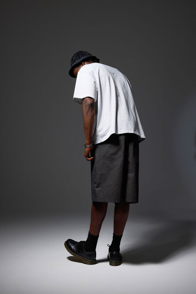 Half Half Pleated Woven Short, BLACK GRID CHECK