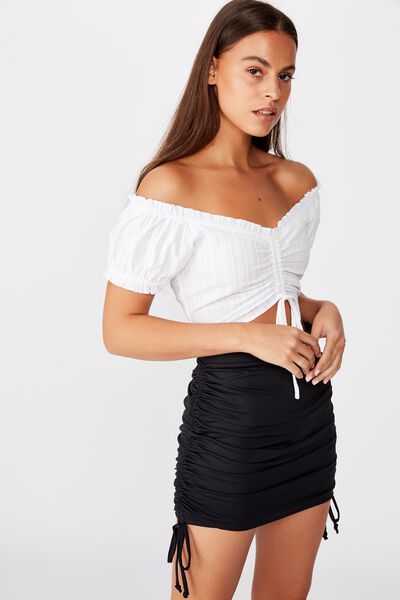 Gathered Side Seam Skirt, BLACK