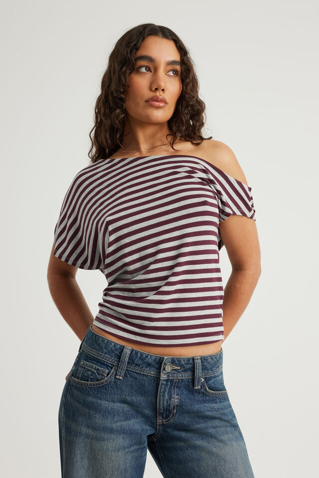 Off Shoulder Top, PUNK PURPLE/STEEL MARLE