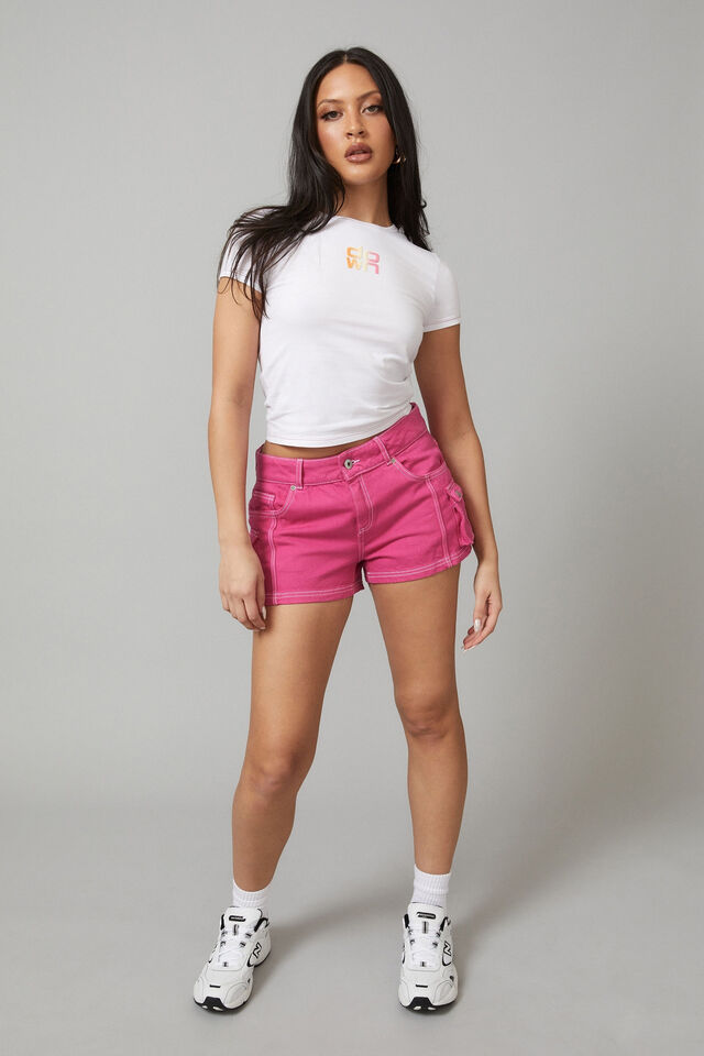 Micro Denim Cargo Short, RASPBERRY ROSE