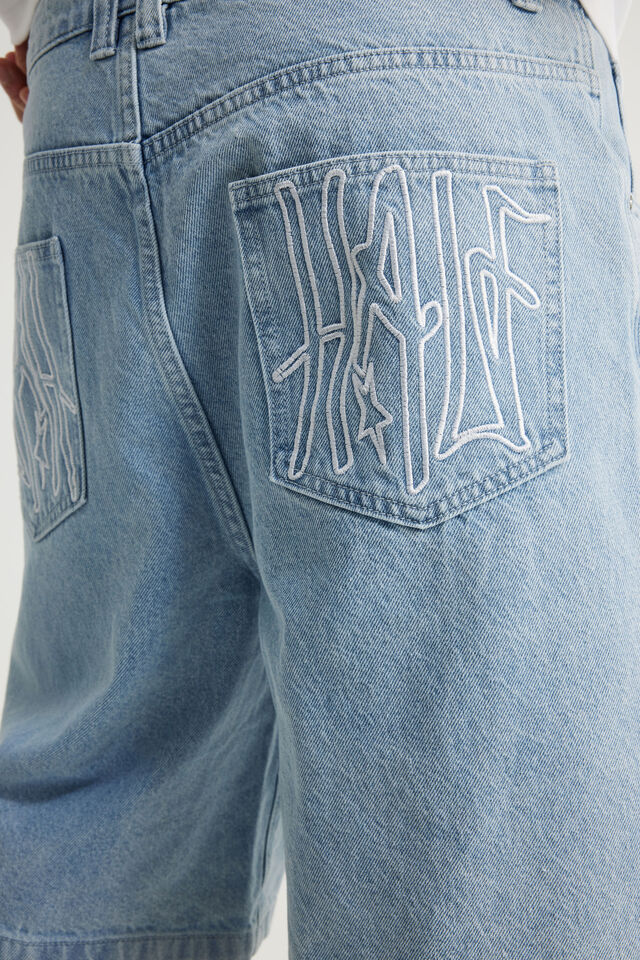 Half Half Baggy Denim Short, CLEAN BLEACH