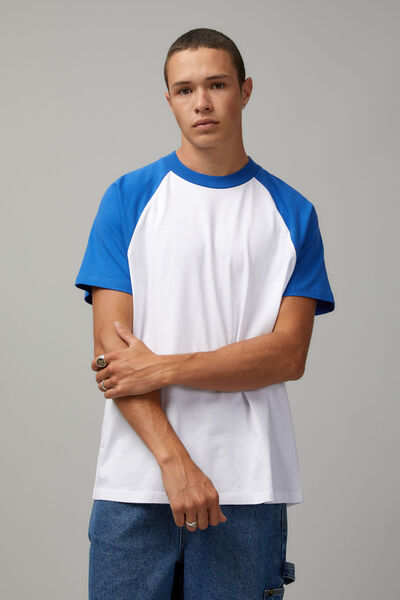 Box Fit Raglan T Shirt, WHITE/COBALT