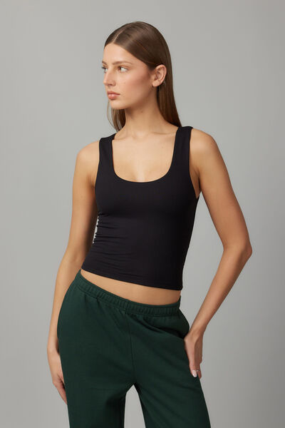 Lottie Scoop Neck Tank, BLACK