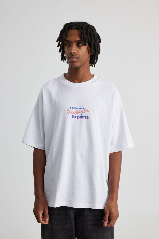 Half Half Heavyweight Box Fit Graphic Tshirt, HH WHITE/IMPORT EXPORT