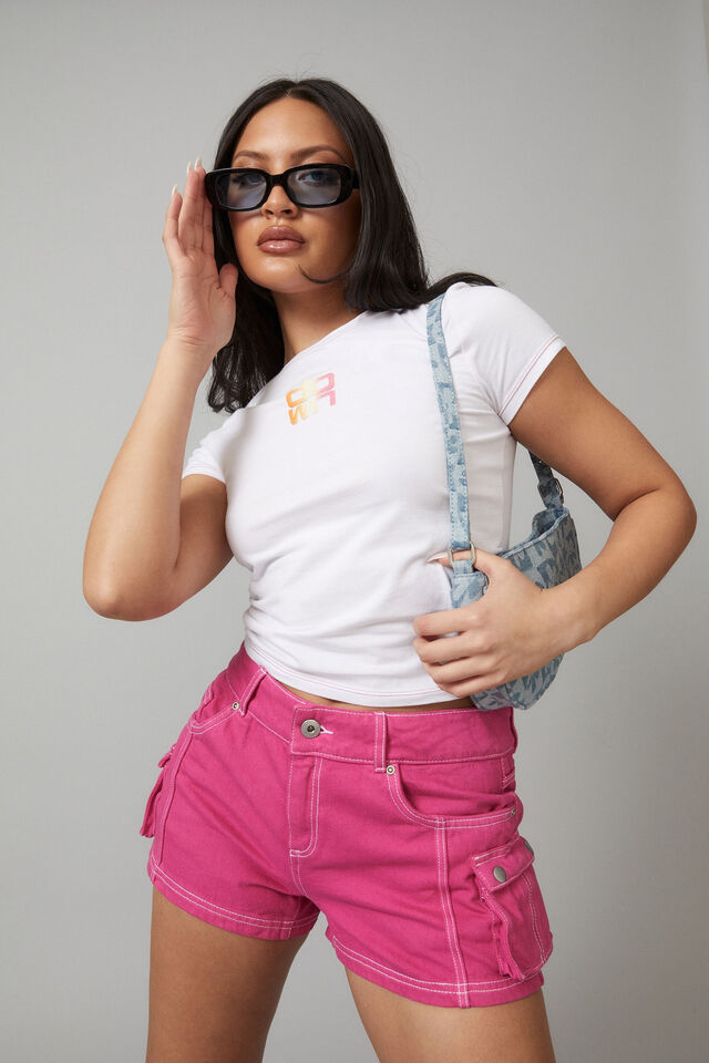 Micro Denim Cargo Short, RASPBERRY ROSE