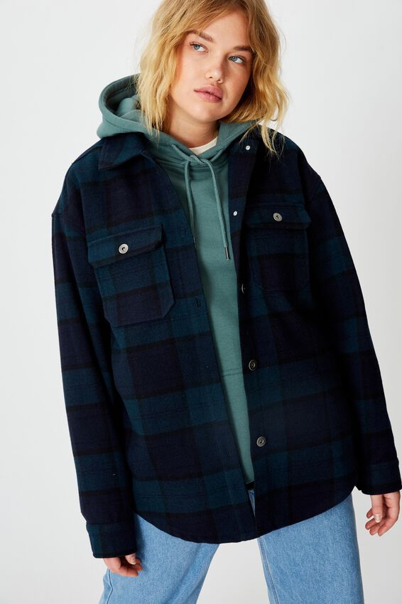 Woven Check Shacket, NAVY CHECK