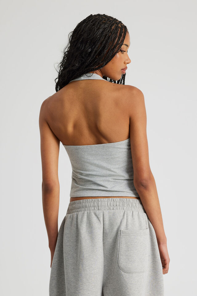 Scoop Neck Halter Top, GREY MARLE