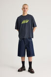 Half Half Painter Baggy Denim Short, RAW INDIGO/WHITE STITCH - alternate image 2