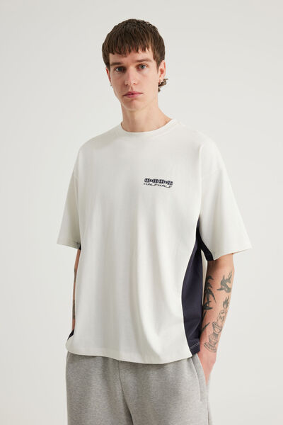 Half Half Box Fit Panelled Tee, HH CLOUD/NAVY BLAZER TREKKER