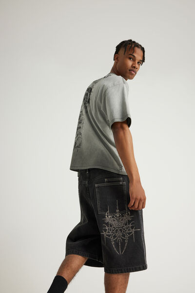 Notion Baggy Denim Short, ASHOUT BLACK/GRAPHIC
