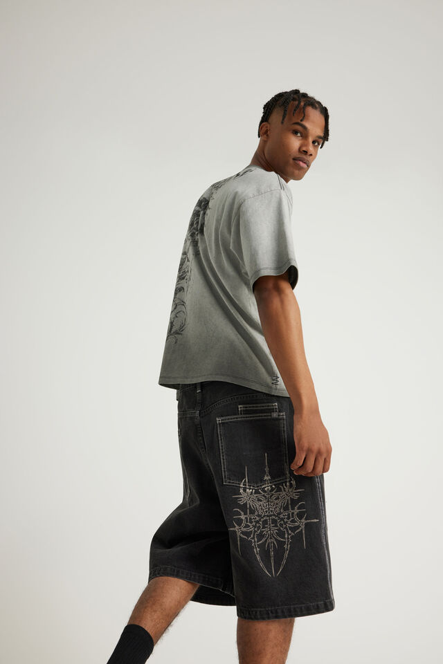 Notion Baggy Denim Short, ASHOUT BLACK/GRAPHIC