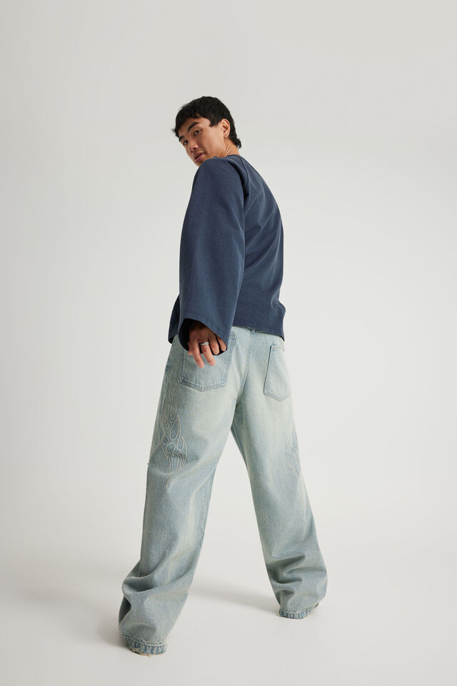 Notion Baggy Jean, GRITTY BLEACH/CLOUD EMBROIDERY