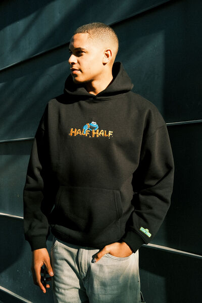 Sesame Street X Half Half Hoodie, LCN SES BLACK/HALF HALF COOKIE MONSTER