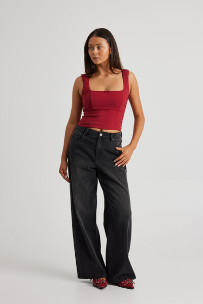 Peyton  Picot Trim Corset Top, SCOOTER