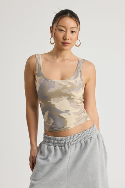 Textured Scoop Tank, SAND CAMO