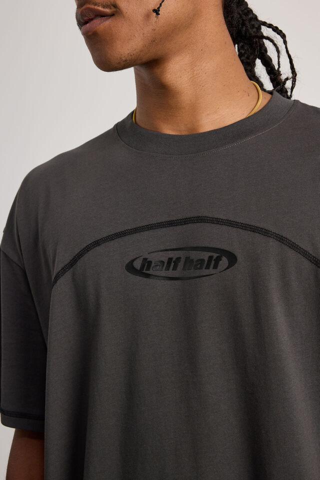 Half Half Oversized T Shirt, HH SLATE/HALF HALF SEAM